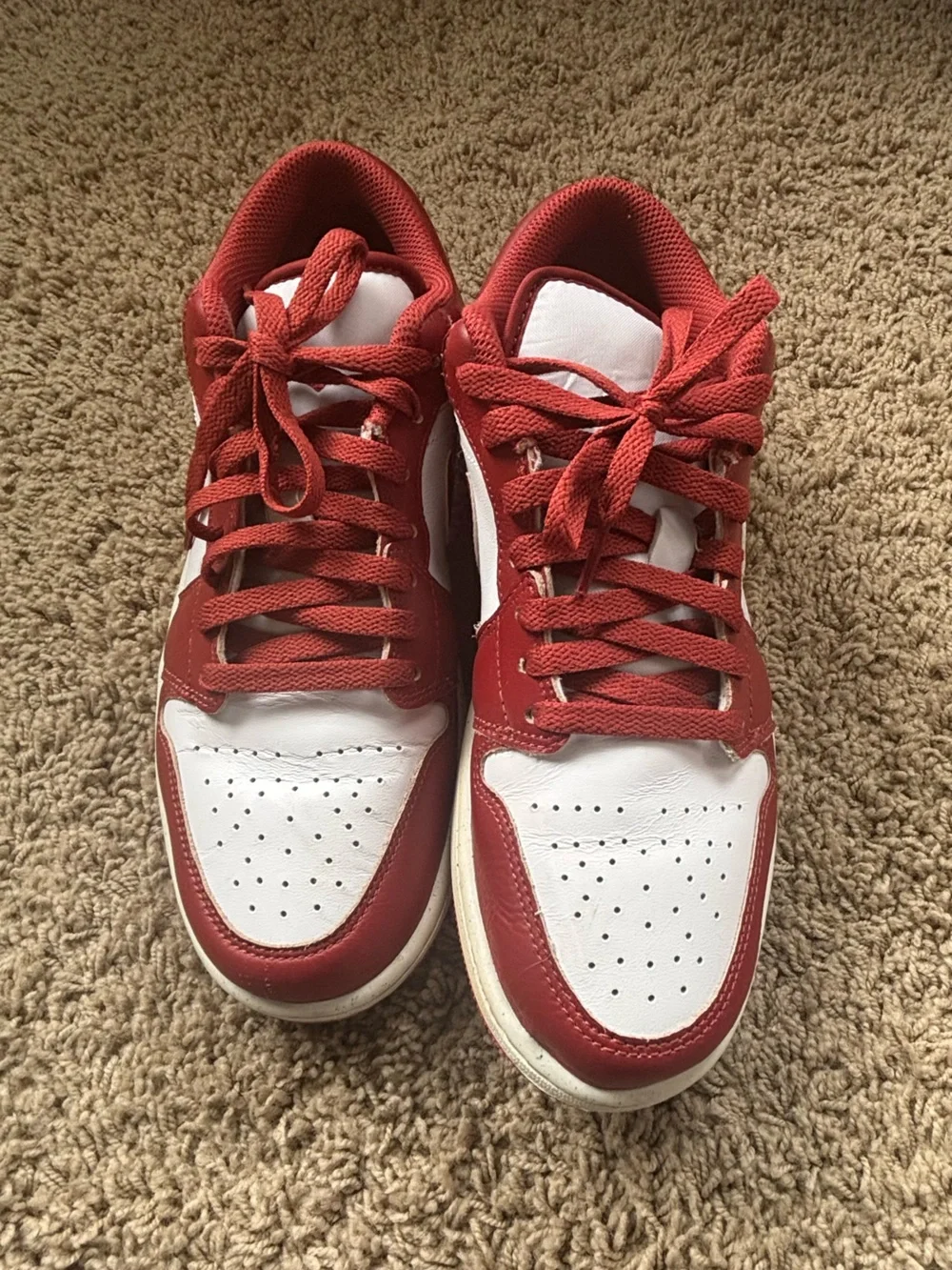 Jordan Red and White Low-Top Sneakers